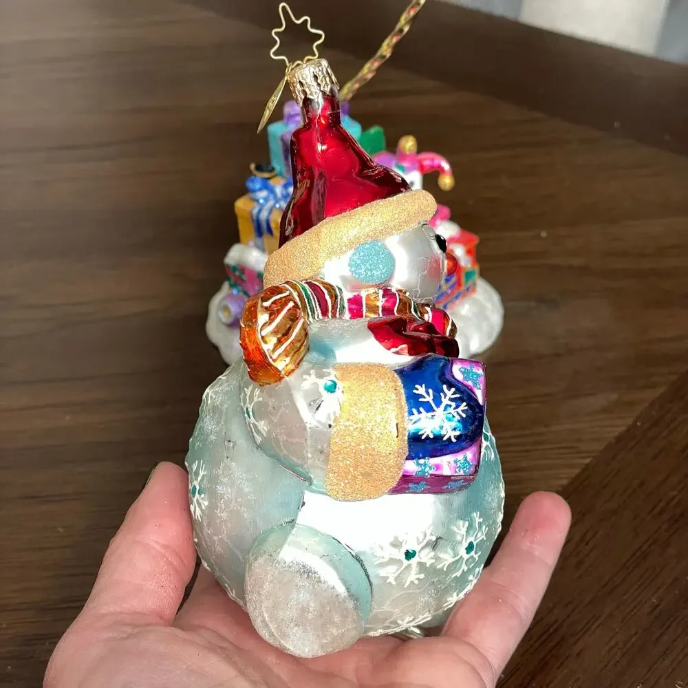 Christopher Radko Chubby Cheer Delight Snowman Ornament & Stand Vtg 2000 READ